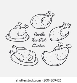 Set Hand drawn roasted chicken icon Design Template. vector sketch doodle illustration. Perfect for food concepts, diet infographics, icons or web design, street restaurants menu