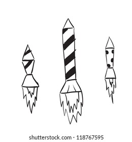 Set of hand drawn rockets