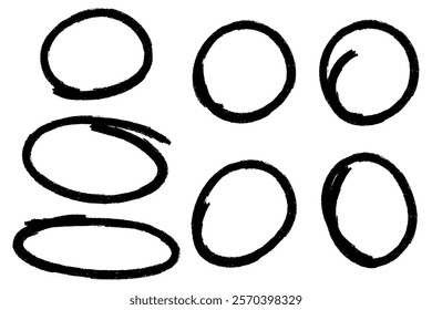 Set of hand drawn round circle scribbles highlighter design element