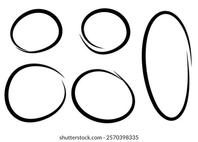 Set of hand drawn round circle scribbles highlighter design element
