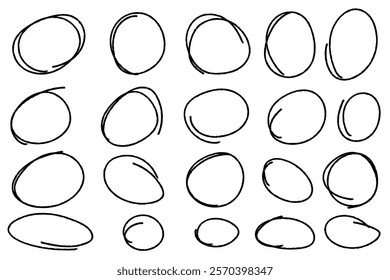 Set of hand drawn round circle scribbles highlighter design element