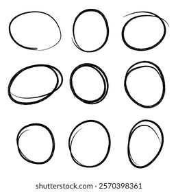 Set of hand drawn round circle scribbles highlighter design element