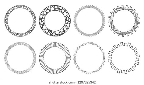 Set of hand drawn round frames. Tribal and geomeric decorative design elements. Circle ornaments. Hand drawn clip art.