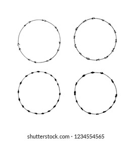 Set of hand drawn round frames. Collection decorative circle borders. Handmade vector illustartion. Boho  floral wreaths. Abstract doodle.