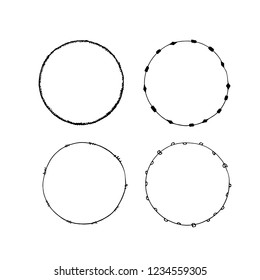 Set of hand drawn round frames. Collection decorative circle borders. Handmade vector illustartion. Boho  floral wreaths. Abstract doodle.