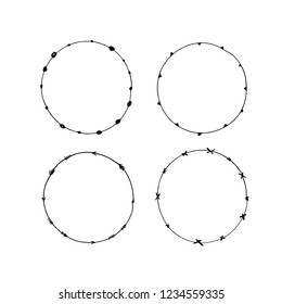 Set of hand drawn round frames. Collection decorative circle borders. Handmade vector illustartion. Boho  floral wreaths. Abstract doodle.