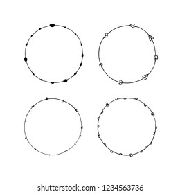 Set of hand drawn round frames. Collection decorative circle borders. Handmade vector illustartion. Boho  floral wreaths. Abstract doodle.