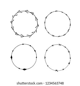 Set of hand drawn round frames. Collection decorative circle borders. Handmade vector illustartion. Boho  floral wreaths. Abstract doodle.