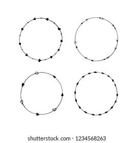 Set of hand drawn round frames. Collection decorative circle borders. Handmade vector illustartion. Boho  floral wreaths. Abstract doodle.