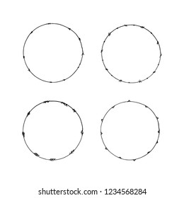 Set of hand drawn round frames. Collection decorative circle borders. Handmade vector illustartion. Boho  floral wreaths. Abstract doodle.
