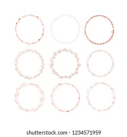 Set of hand drawn round frames. Collection decorative circle borders. Handmade vector illustartion. Boho  floral wreaths. Abstract doodle.