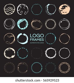 Set of hand drawn round frames for logo design and branding identity. Vector templates shapes.Round elements drawn with ink.