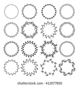 Set of hand drawn round frames.Vector ink illustration.