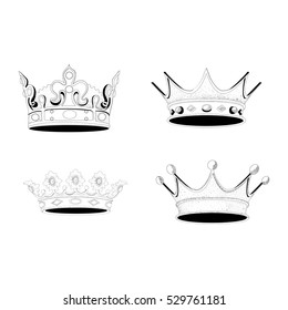 Set of hand drawn royal crowns, Vector illustration
