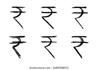 Set of hand drawn rupee currency symbol. Brush stroke doodle. Single element for design
