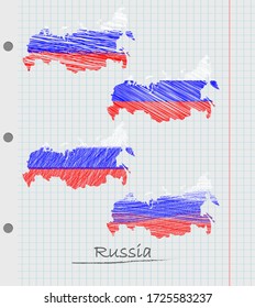 Handgezeichnete russische Karte mit der Flagge.