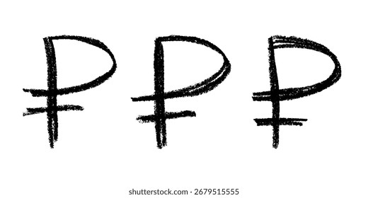 Satz von handgezeichneten russischen Rubel Währungssymbol. Pinsel Strich doodle. Einzelelement für Design
