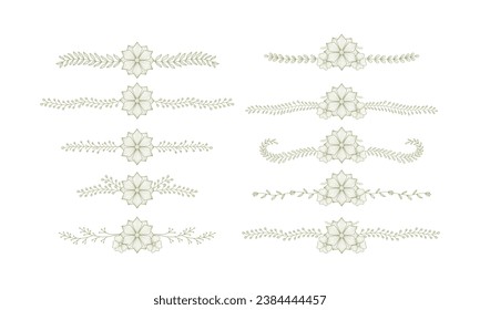 set of hand drawn rustic vintage blossom flower line divider decoration. Vector floral element decoration