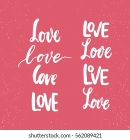 Set of hand drawn Saint Valentines Day lettering phrases about love. Photo overlays signs. Wedding photo album and greeting cards calligraphy.