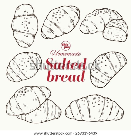 Set of hand drawn Salted bread Shio pan outline drawing illustration