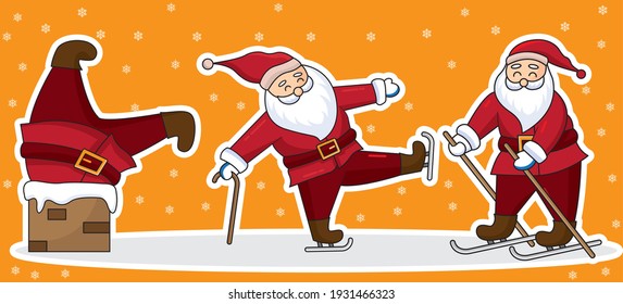 Set of Hand drawn santa claus character, flat style cartoon design.