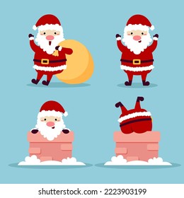 Set of hand drawn santa claus characters collection. Set of vector cartoon Santa with different emotions and situations.