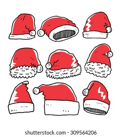 set of hand drawn Santa hat