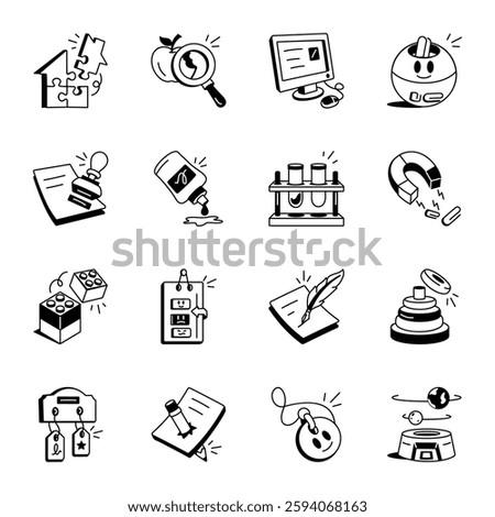 Set of Hand Drawn School Accessories Icons 

