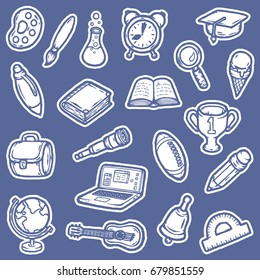 Set of hand drawn school cartoon icons.