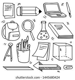 Set of hand drawn School clipart. Vector doodle school icons and symbols in doodle style, vector illustration