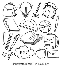 Set of hand drawn School clipart. Vector doodle school icons and symbols in doodle style, vector illustration