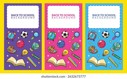 Set of hand drawn school supplies element template background
