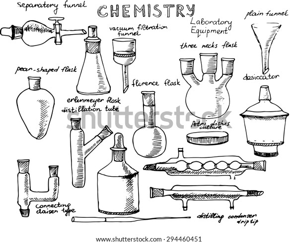 Set Hand Drawn Science Chemical Equipment Stock Vector (Royalty Free