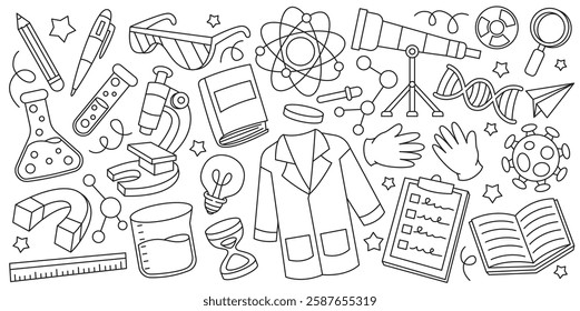 Set of hand drawn science and chemistry doodle vector collection