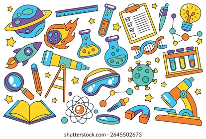 Set of hand drawn science and chemistry element doodle illustration