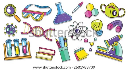 Set of hand drawn science and chemistry element vector illustration