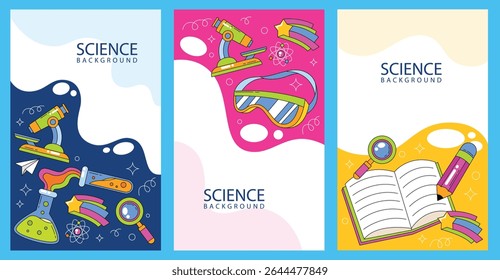 Set of hand drawn science element poster template background