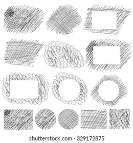 Set of Hand drawn scratch simple patterns, shapes and banners for your design