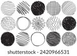 Set of hand drawn scribble circles, ovals, ellipses sketch vector. Marker scratch line circles curve doodle frame. Ink circles round zigzag. Pencil or pen orbiting graffiti bubble or ball draft vector