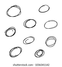Set of the hand drawn scribble circles. Vector element. Illustration on white background.
