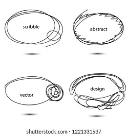 Set of hand drawn scribble circles. Collection of abstract oval frames in doddles style. Round design element. Continuous line. Vector. Isolated on white background.