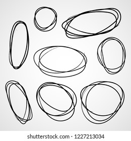 Set of hand drawn scribble circles. Vector illustration. Set of circle doodle frames