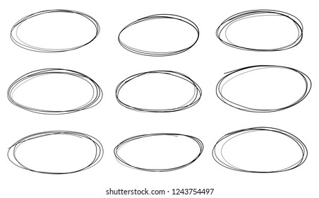 Set of the hand drawn scribble circles