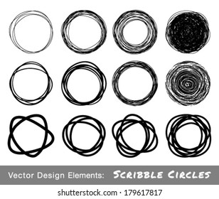 Set of Hand Drawn Scribble Circles, vector design elements 