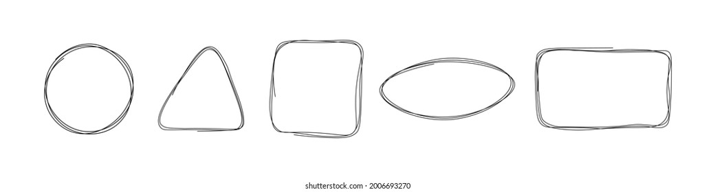 Set of the hand drawn scribble circles. Vector element isolated on transparent background. Vector illustration.