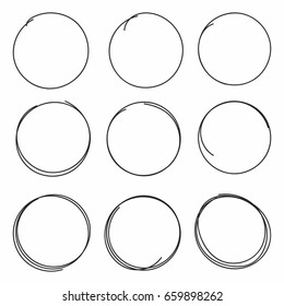 Set of hand drawn scribble circles isolated on white background. Vector