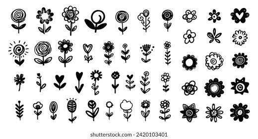 Set of hand drawn scribble doodles flowers