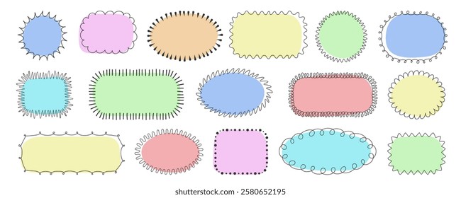 Set of hand drawn scribble frames and text boxes. Oval, rectangle, circle Playful frame collection. Great for children design fun DIY creative projects