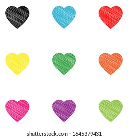 Set of Hand Drawn Scribble Hearts, vector design elements