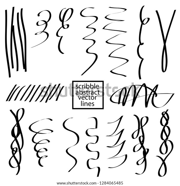 Set of hand drawn\
scribble lines. Collection of abstract strokes to underline in\
doddles style. Design element. Continuous line. Vector. Isolated on\
white background.